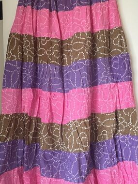 Striped Pink Purple Brown Tiered Maxi Skirt